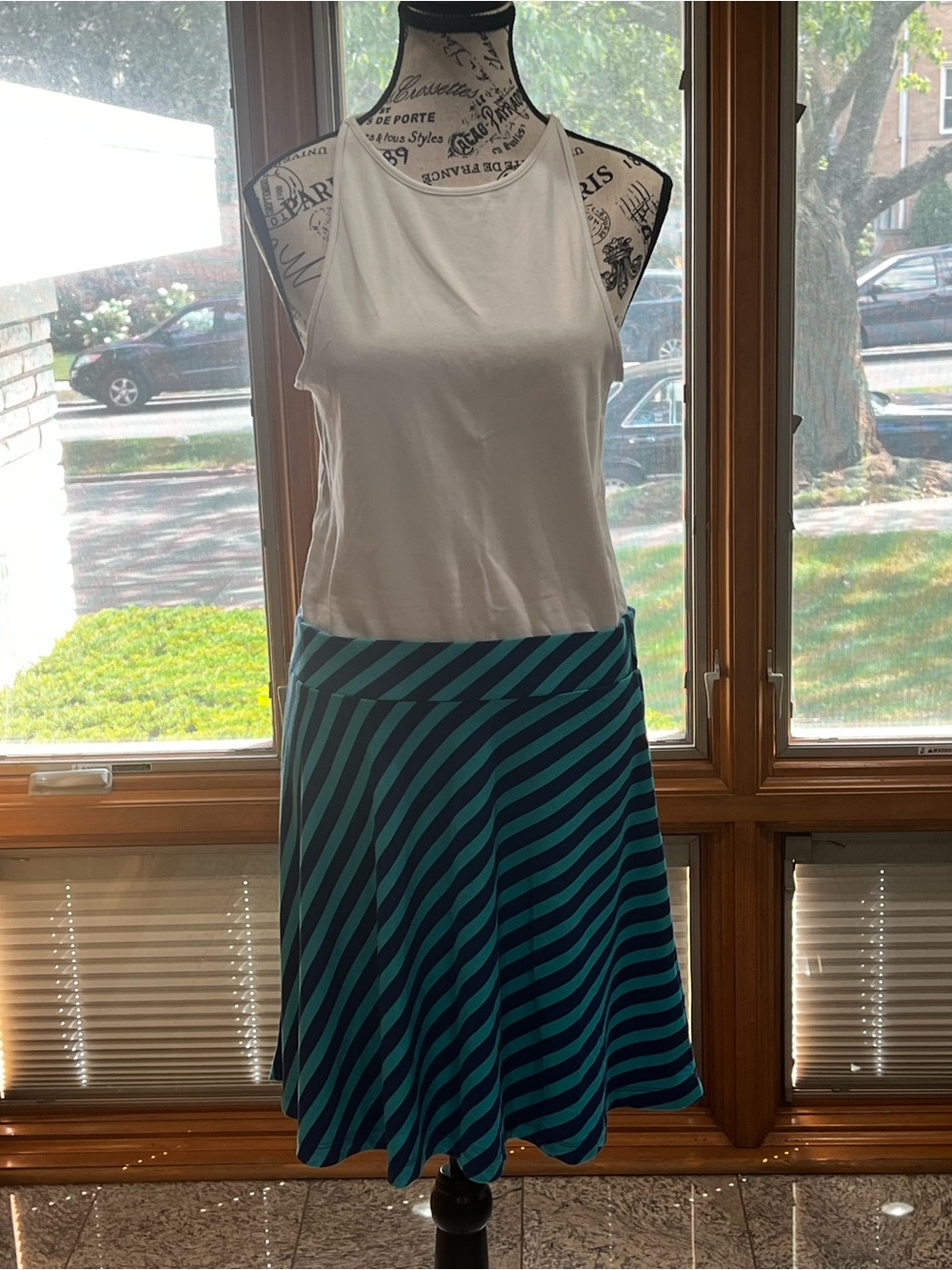 Caslon Teal and Black Striped Circle Skirt